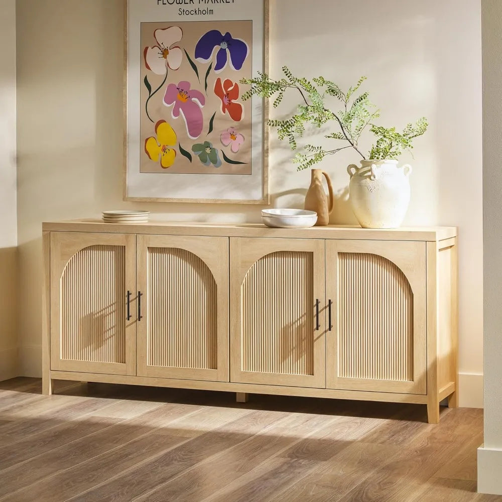 sasha 4-door reeded sideboard buffet with cord management, 70 inch, coastal oak