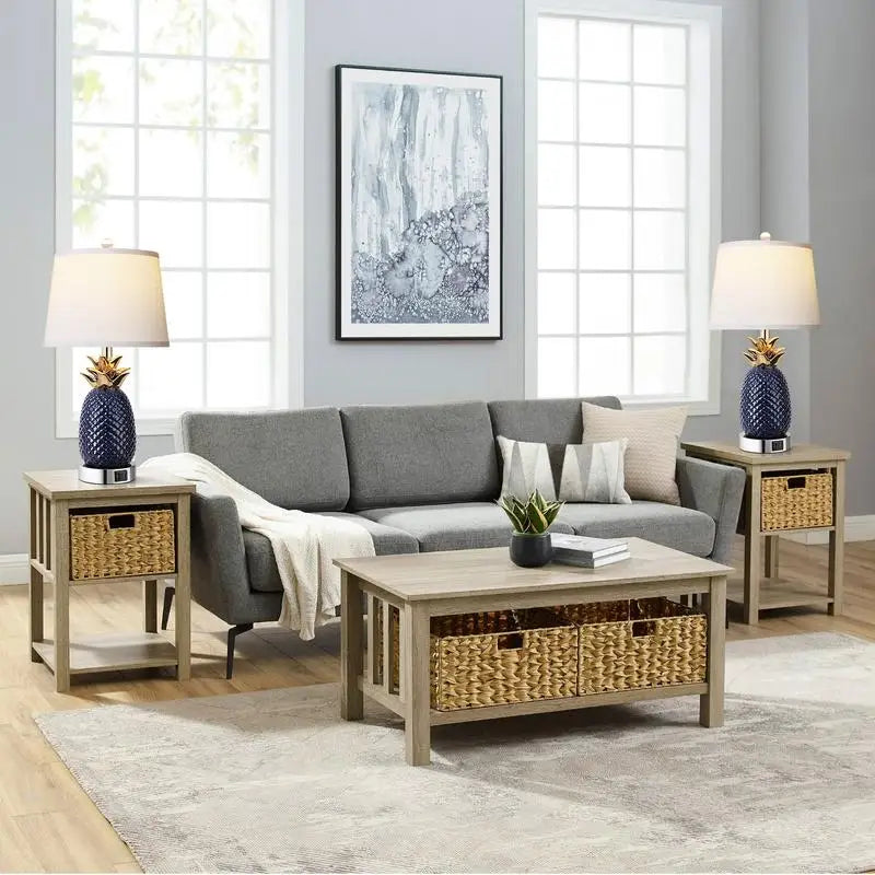 22" Pineapple Table Lamps Set of 2, 3-Way Dimmable Ceramic Lamps for Living Room, Navy Blue Modern Design with USB Port, Tall