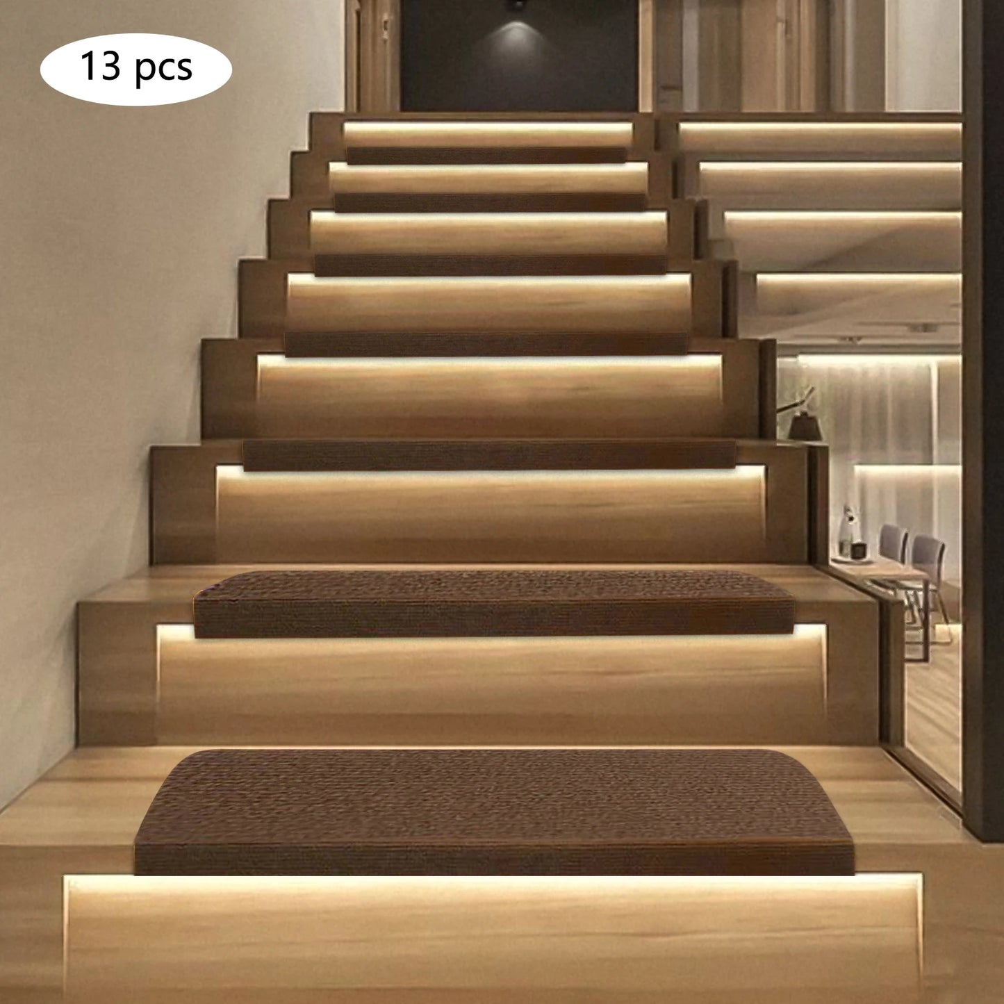 Indoor Skid-resistant Stair Treads Runners Step Pads Carpet Mats Rugs Set of 13 Brown 20*55cm