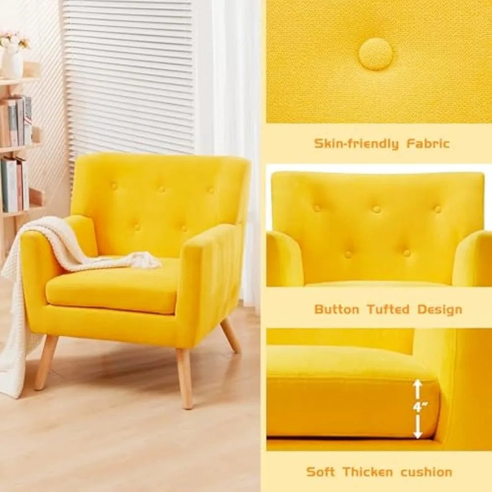 Accent Chair, Mid-Century Modern Living Room Chairs, Button Tufted Upholstered Armchair Sofa Chairs with Cushion, Comfy