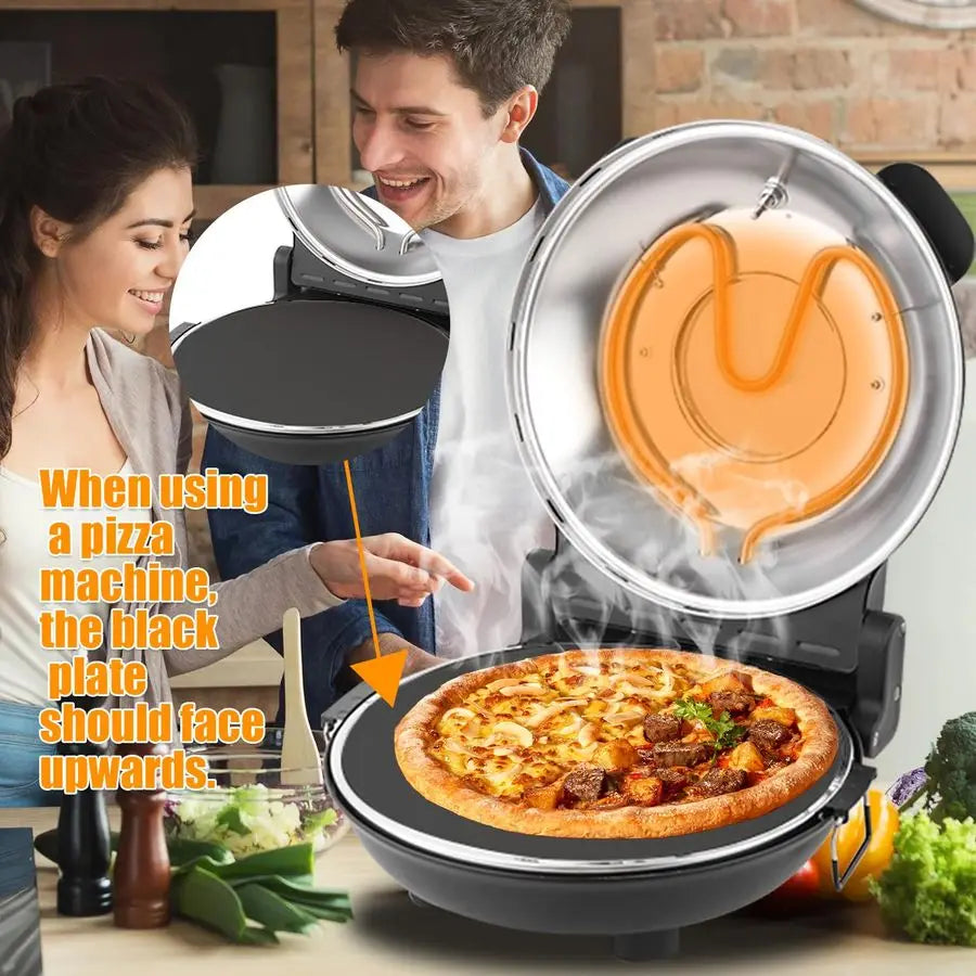 Oven Indoor, 12 Inch Retro Pizza Maker, Rapid Heating 800F, 1200W Glazed Ceramic Stone Electric Pizza Cooker, Twobutton Precise