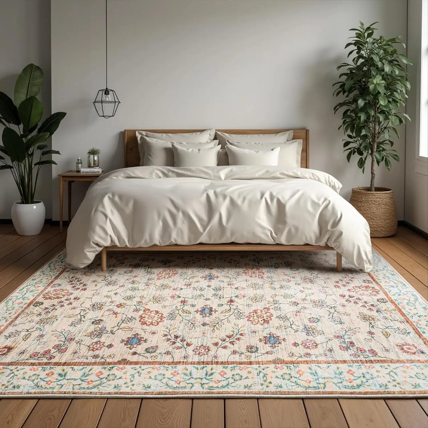 Area Rug Washable Faux Wool Throw Rugs for Living Room,  Non Slip Low Pile Vintage Boho Carpet for Ding Room, Home Office, Bedro