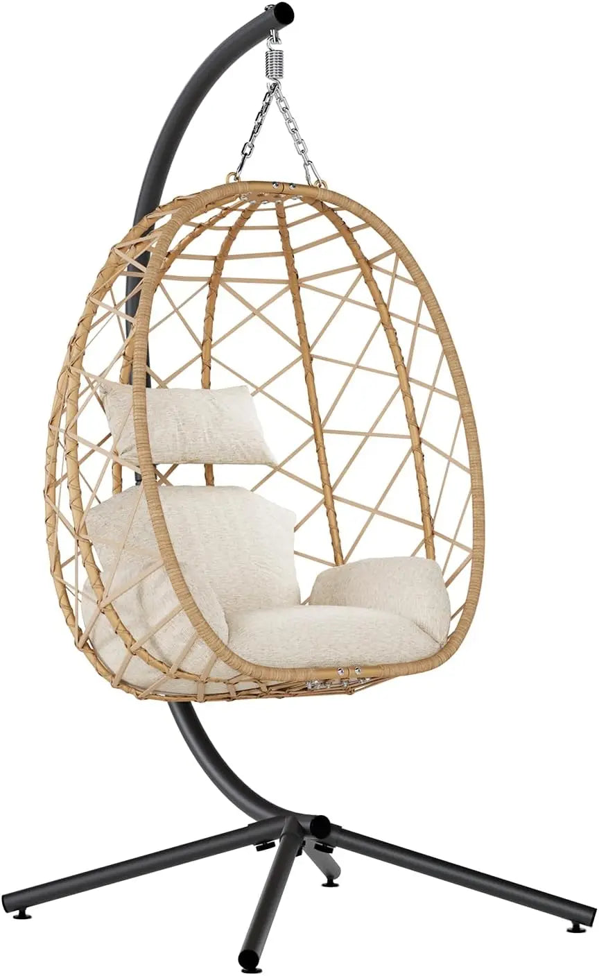 Egg Swing Chair with Stand, Outdoor Patio Hanging Egg Chair, Indoor Hammock Chair with Cushion for Garden Backyard