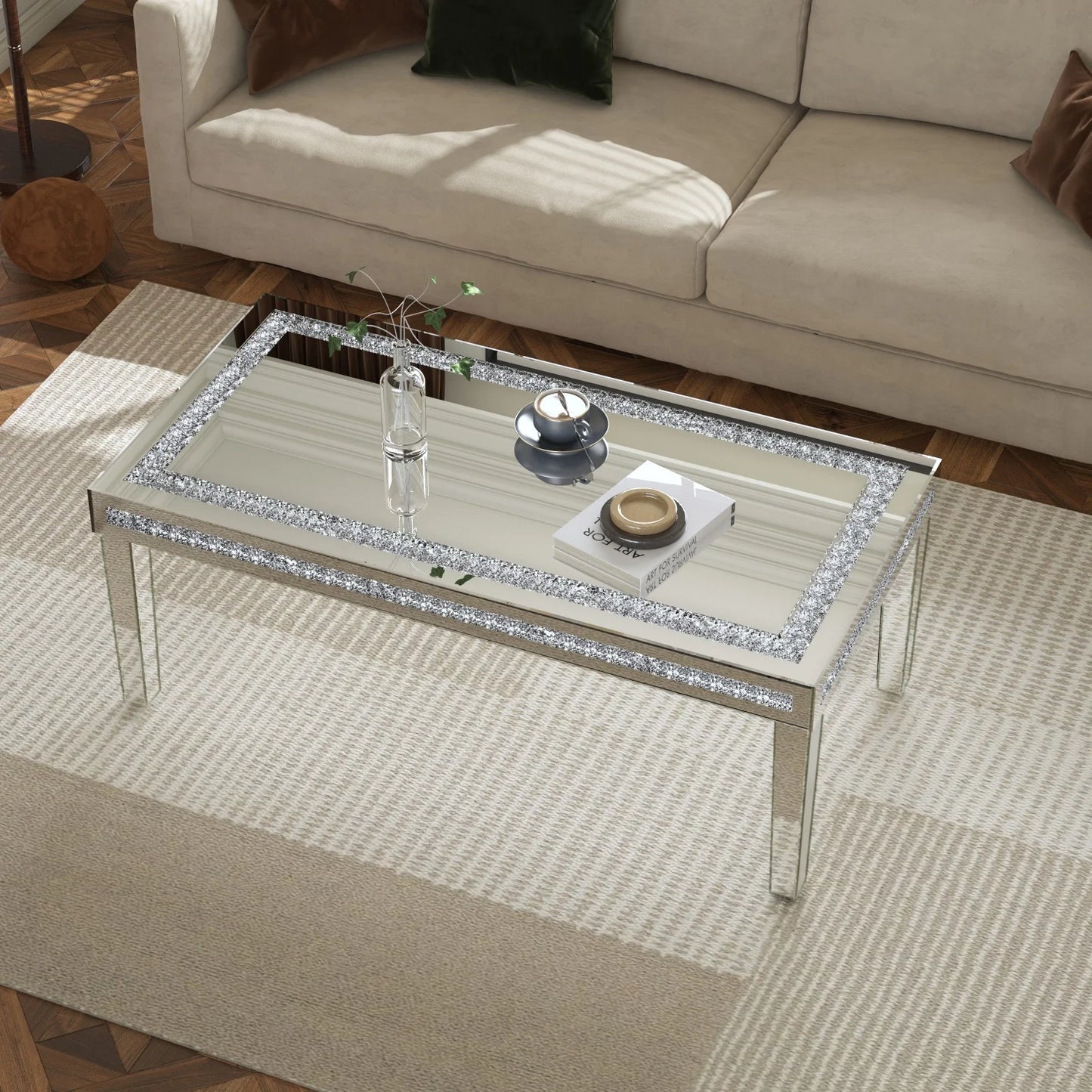 Finishes Crushed Diamond Glass Coffee Table Centerpiece