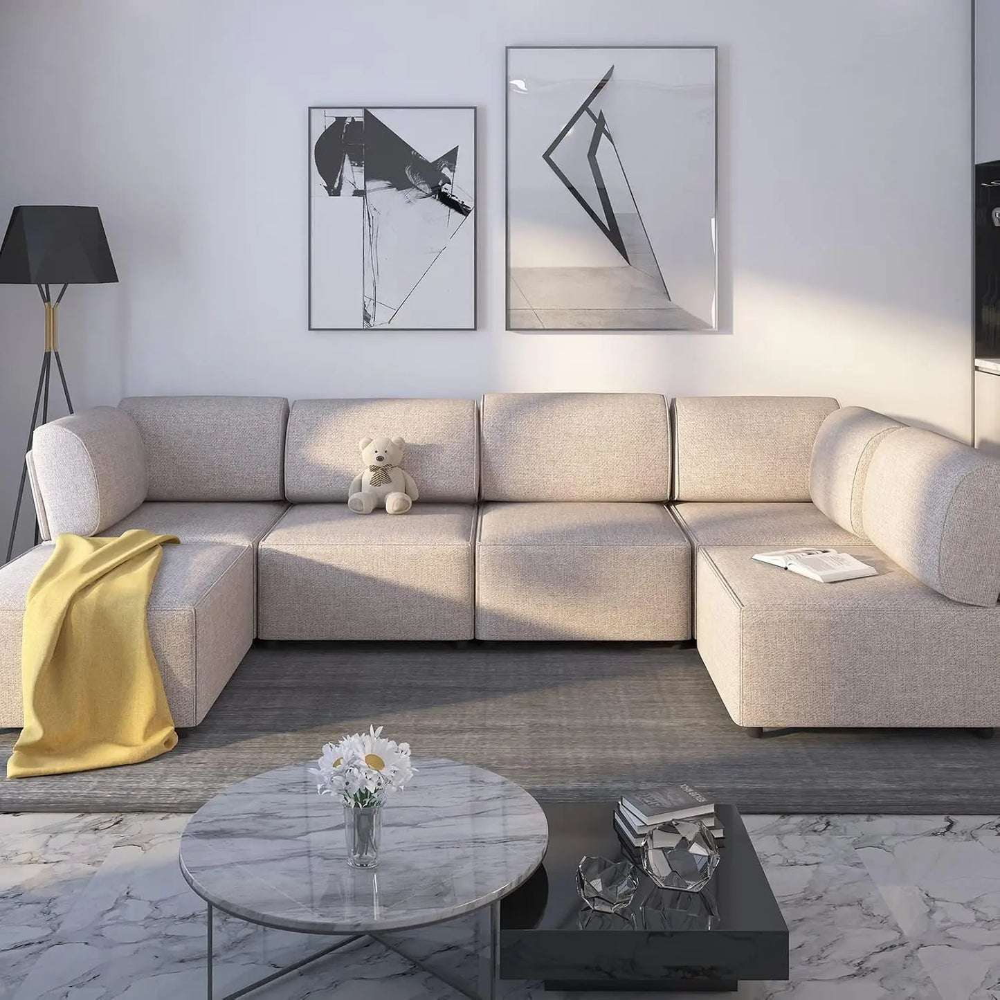 120" Sectional Sofa for Living Room,U Shaped Modular Sofa Couch with Ottoman, 6-Seat Oversized Sleeper Sofas Deep Seat