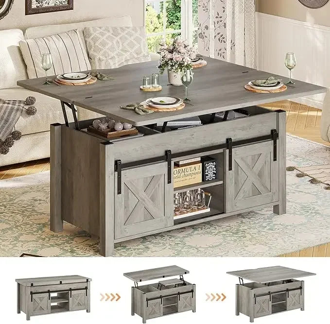 Convertible Lift Top Coffee Table with Storage and Hidden Compartment