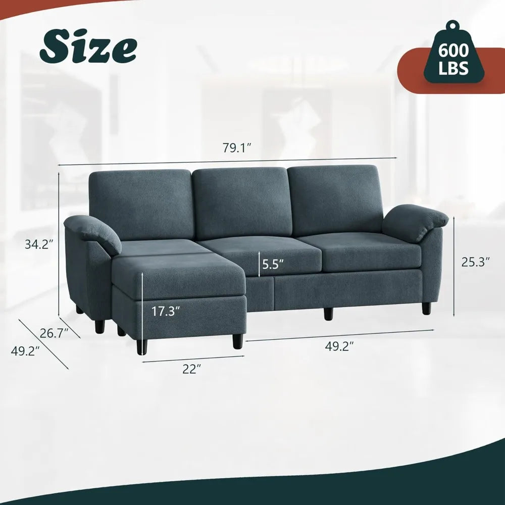 Modern Convertible Sectional Sofa Couch with Removable Pillows