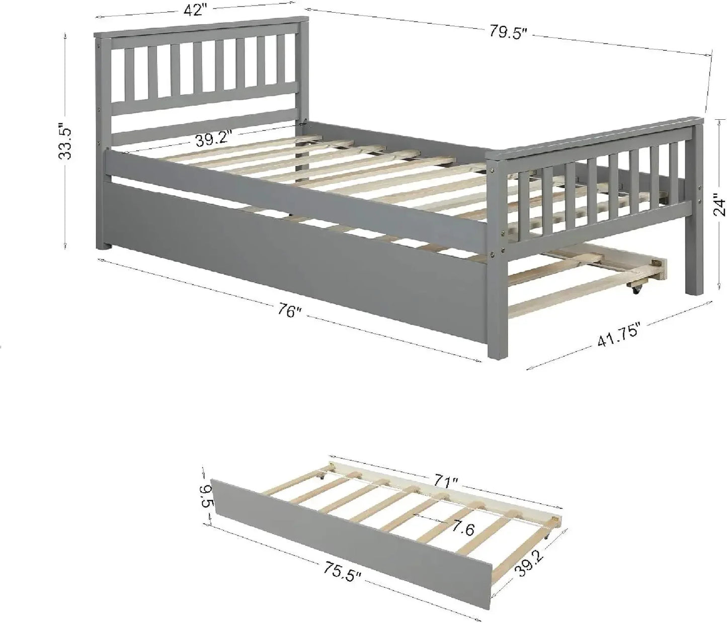 Solid Wood Bed Frame with Headboard, Footboard for Teens Boys Girls,No Box Spring Needed (Grey)