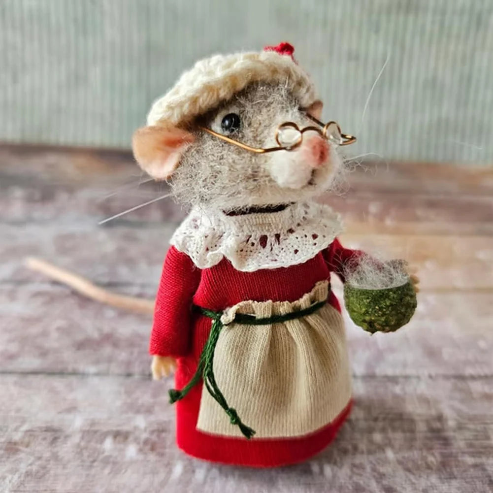 Mouse Doll Christmas Needle Felted Mouse Craft Decoration Needle Felted Christmas Cute Needle Felted Mouse Handmade Wool Felted