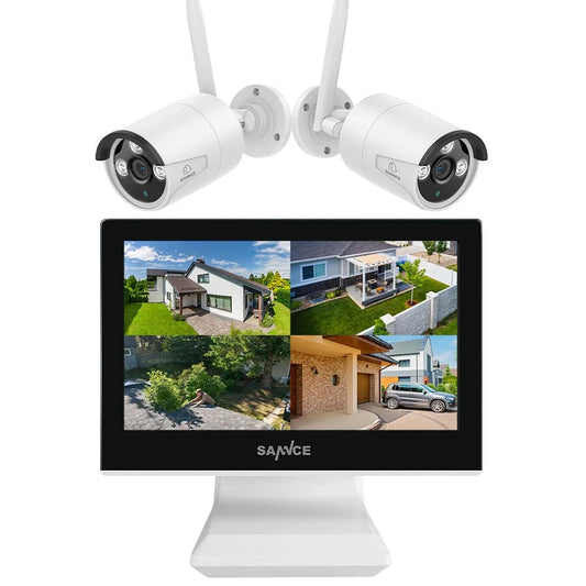 SANNCE Wireless 10 Channel NVR with 2K Camera System 10.1'' LCD Monitor,Smart Motion Alerts AI Human Recognition,Work with Alexa