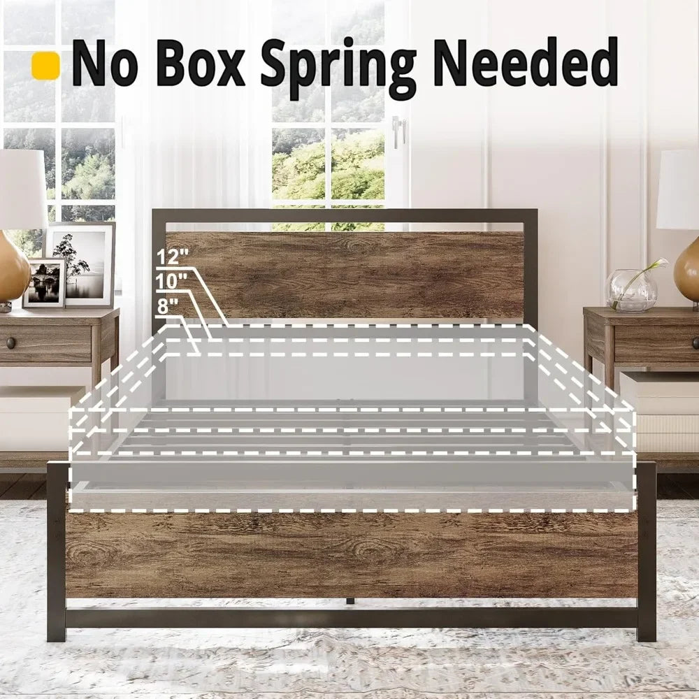King Size Bed Frame with Headboard and Footboard, Metal Strong Supports, Easy Assembly, Noise-Free, No Box Spring Needed