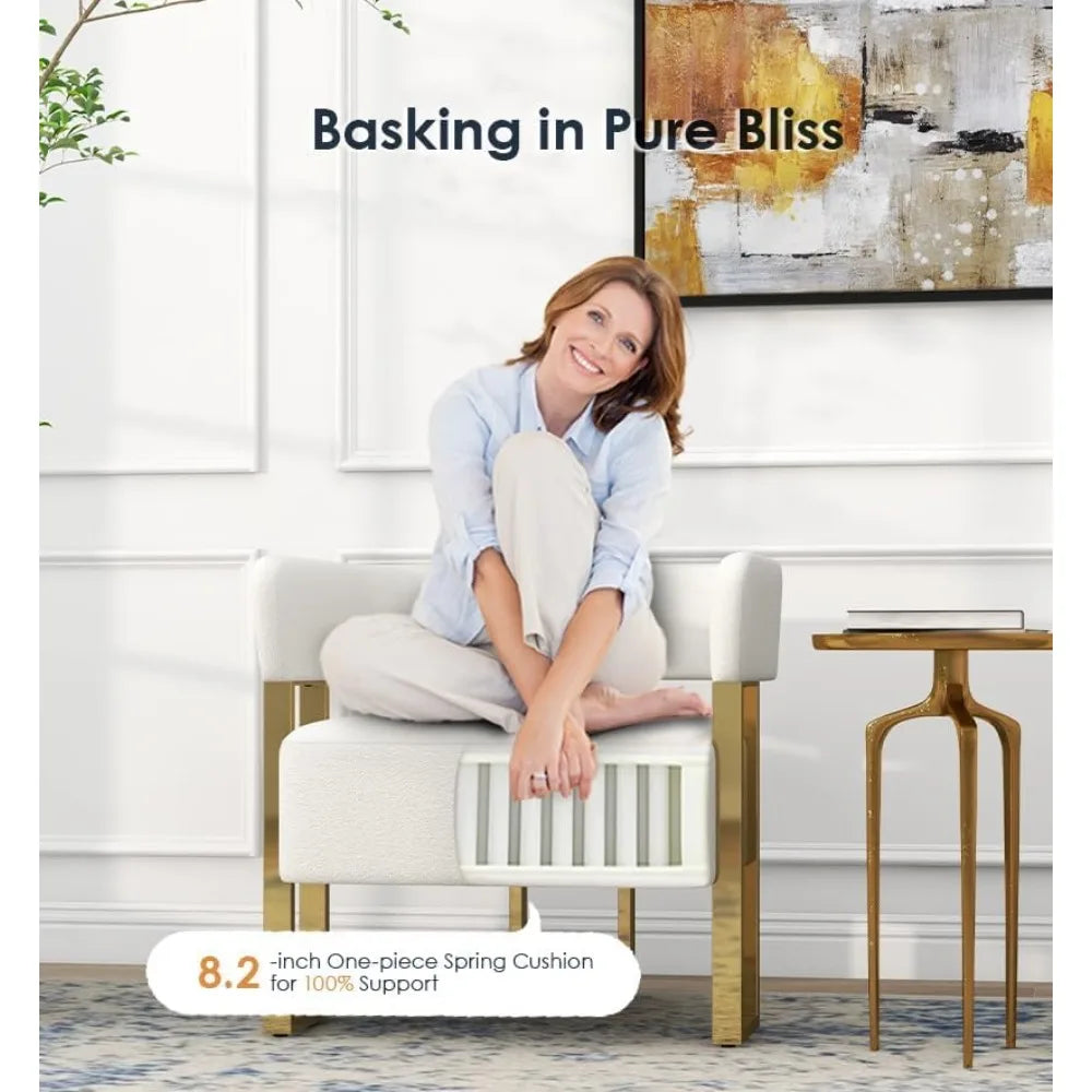 White Sherpa Boucle Accent Chair Set of 2, Modern Armchair Bucket Chair Comfy Side Chair Round Arm Chairs for Living Room