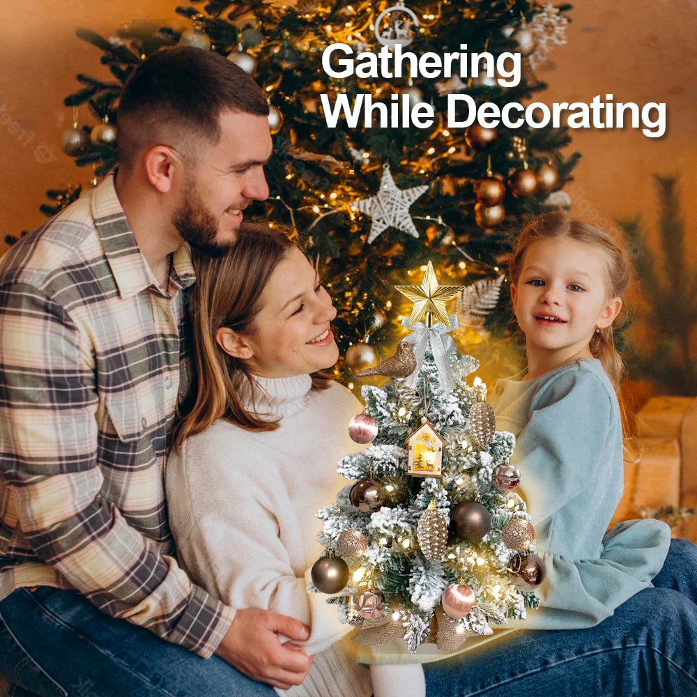 With Flocked Snow 22in Mini Christmas Tree for Table Top for Home & Office with Light Artificial Small Tabletop Woodland