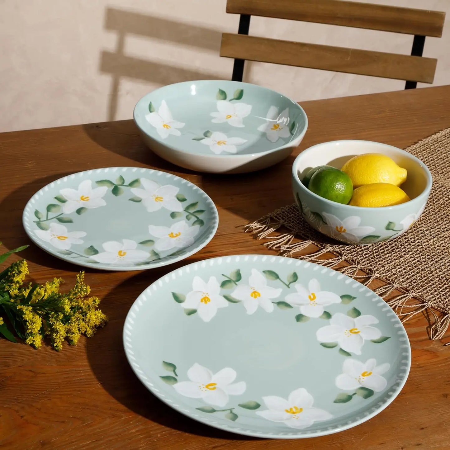 LIEI Oprah Magnolia Bloom Stoneware Dinnerware Set Floral
