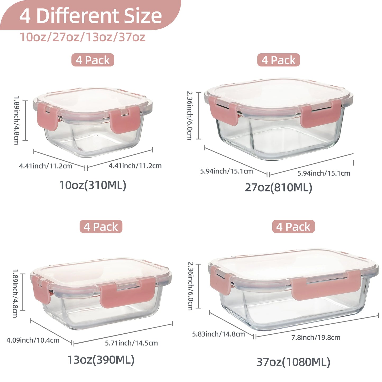 16 Piece Glass Food Storage Set Airtight Lids Microwave Safe