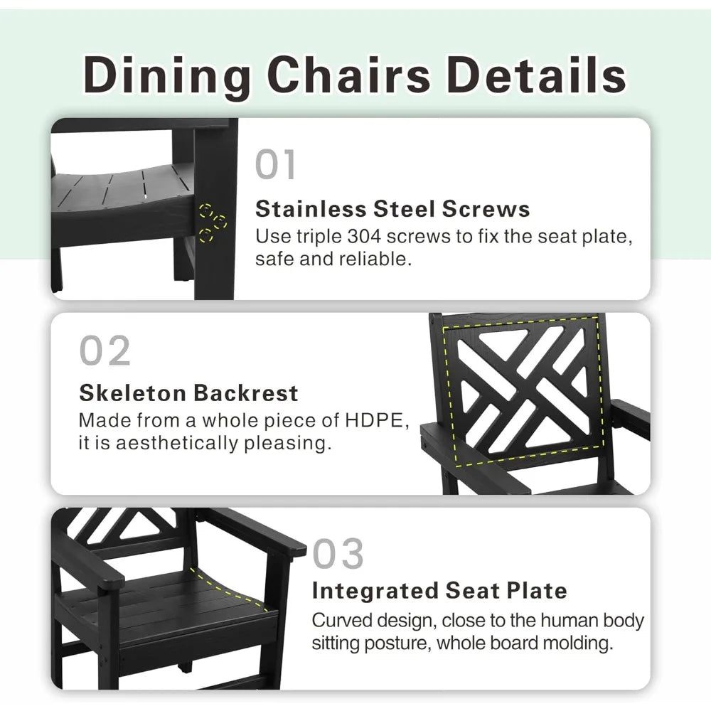 Outdoor HDPE Dining Table Set,7-Piece All Weather Rectangular Wood Grain Patio Table and Chairs with Umbrella Hole for Garden, B