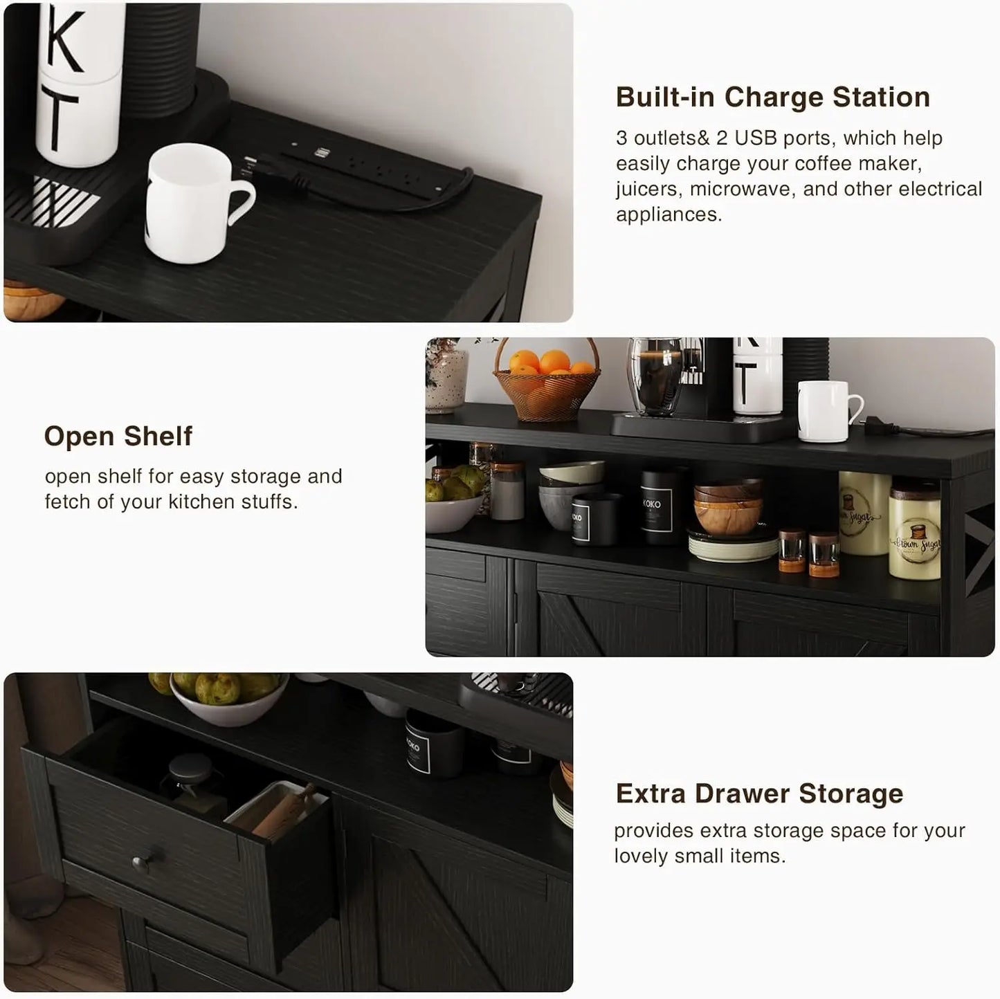 Vabches Buffet Cabinet Wooden Sideboard Cabinet with Drawers&Storage Cabinet Kitchen Cabinet Coffee Bar Cabinet for Dining Room