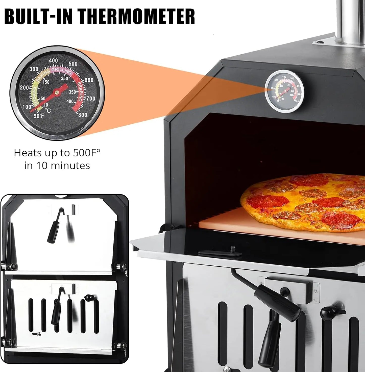 Foldable Legs Outdoor Pizza Oven With Cover 12 Inch Stone