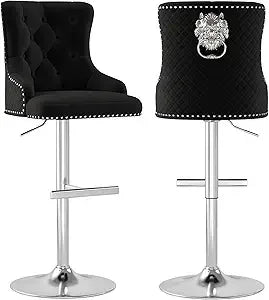 Bar Stools Set of 2, Golden Base Counter Height Stools with Footrest, Velvet Adjustable Swivel Kitchen Island Chair with Uphols
