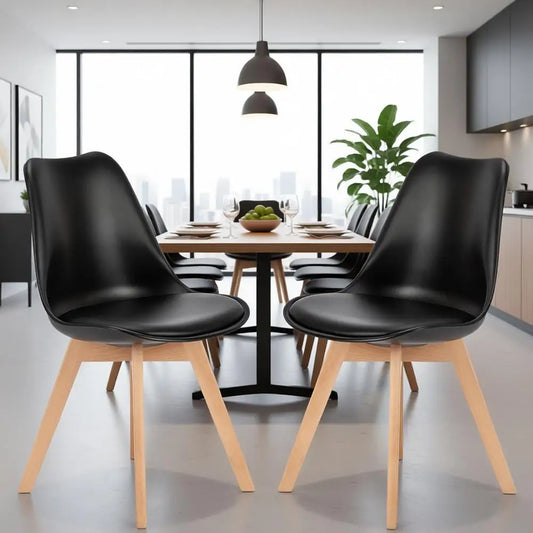 Dining Chairs Set of 4, Modern Dining Room Chairs or Kitchen, PU Leather Cushion and Upholstered Side Seating with Wood Legs, Bl