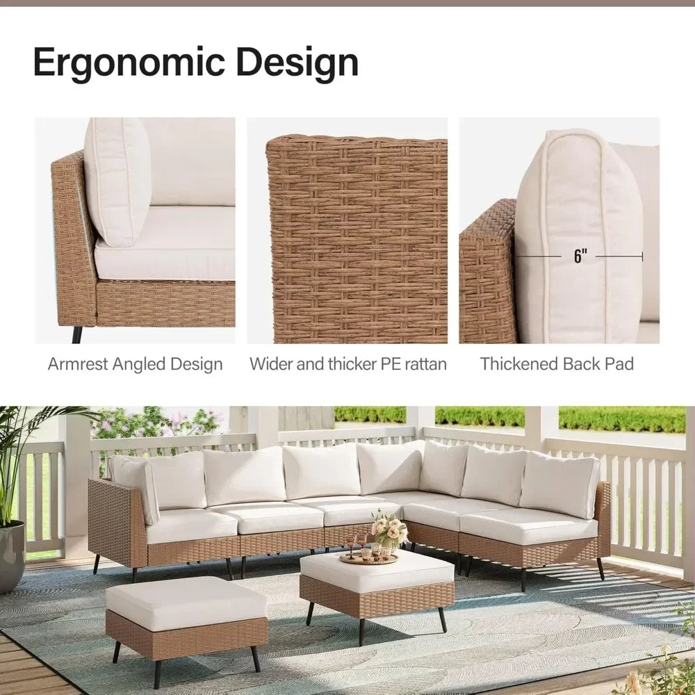Outdoor Patio Furniture, 8 Piece Outdoor Sectional Sofa PE Rattan Wicker Patio Conversation Sets