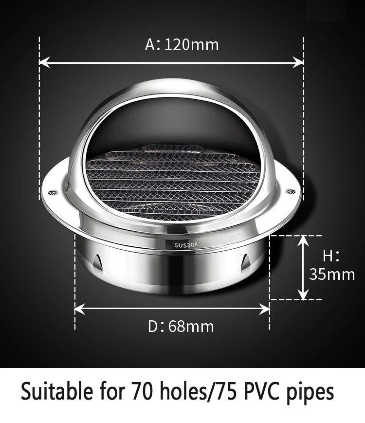 Stainless Steel Wall Ceiling Air Vent Ducting Ventilation Exhaust Grille Cover Outlet Heating Cooling Waterproof Vents Cap