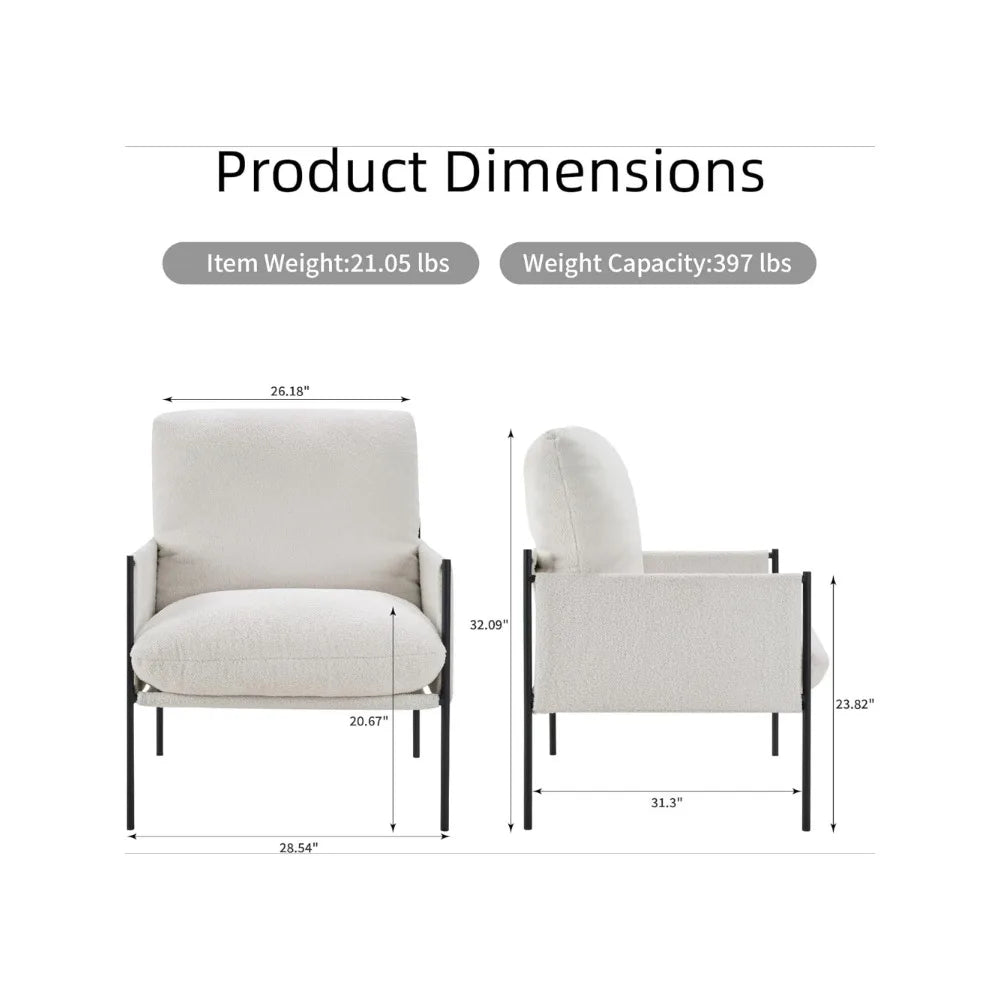 Accent Chair for Living Room,Arm Chair for Bedroom,with Wide Large Plus Size Cushion,Metal Frame,Reading Bedroom Chair