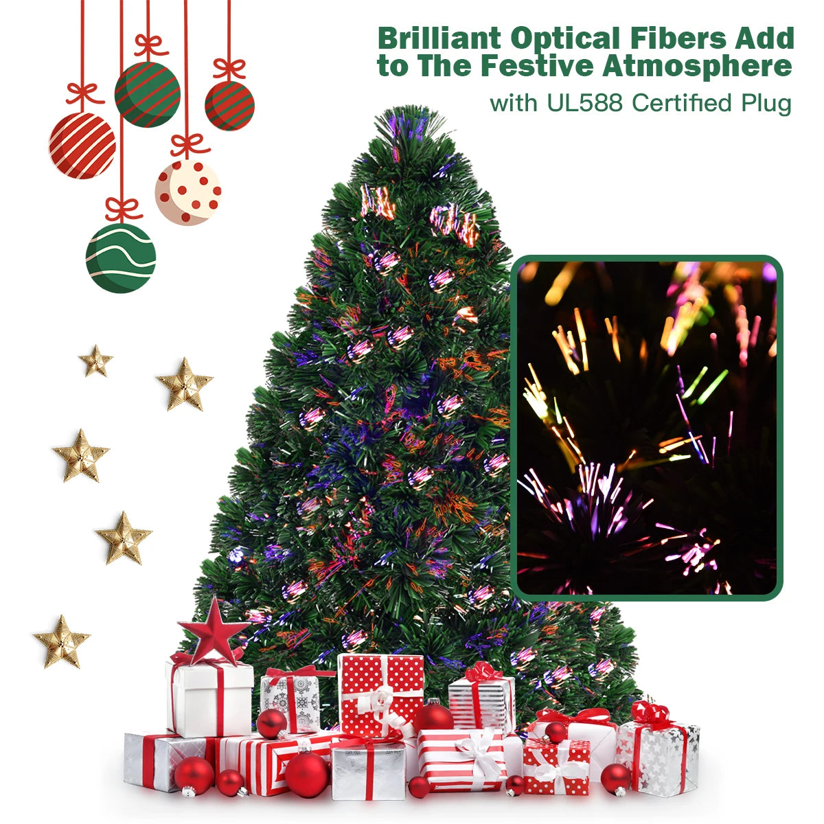 3Ft Pre-Lit Fiber Optic Artificial PVC Christmas Tree Tabletop w/ Plastic Stand