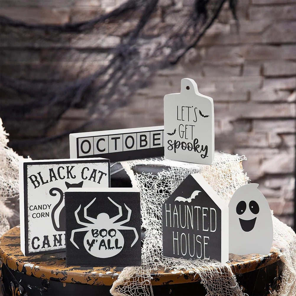 6Pcs Halloween Tier Tray Decorations PVC Autumn Tiered Tray Decoration Rustic Tiered Tray Decor Items for for Home Table Decor