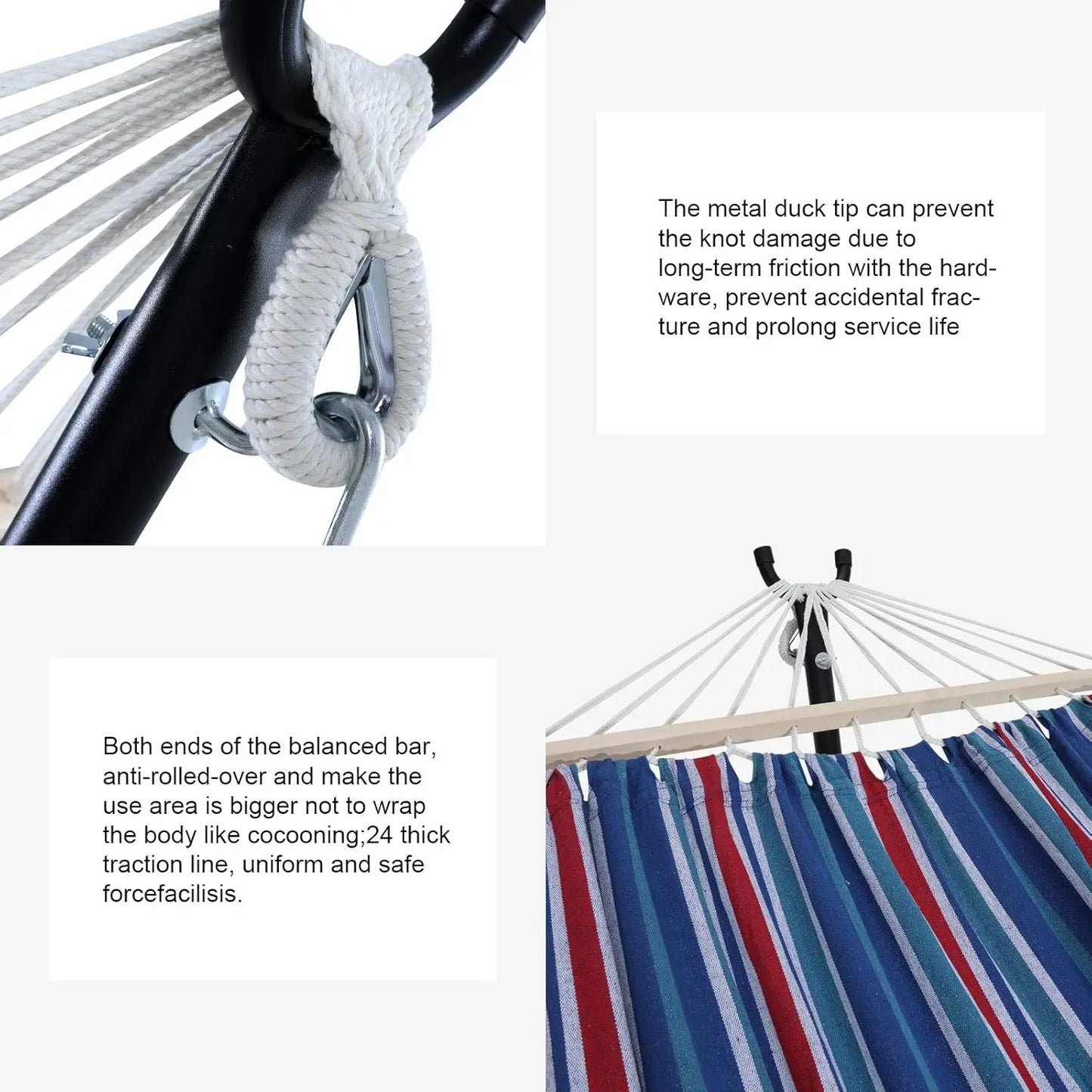 2Person Adjustable Hammock with 10FT Heavy Duty Steel Stand and Spreader Bars550lbs Capacity,Included Portable