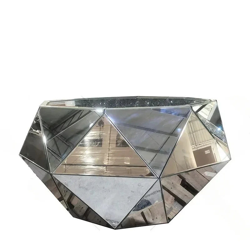 XMSJ Modern Glass Mirror Diamond Coffee Crystal End Table