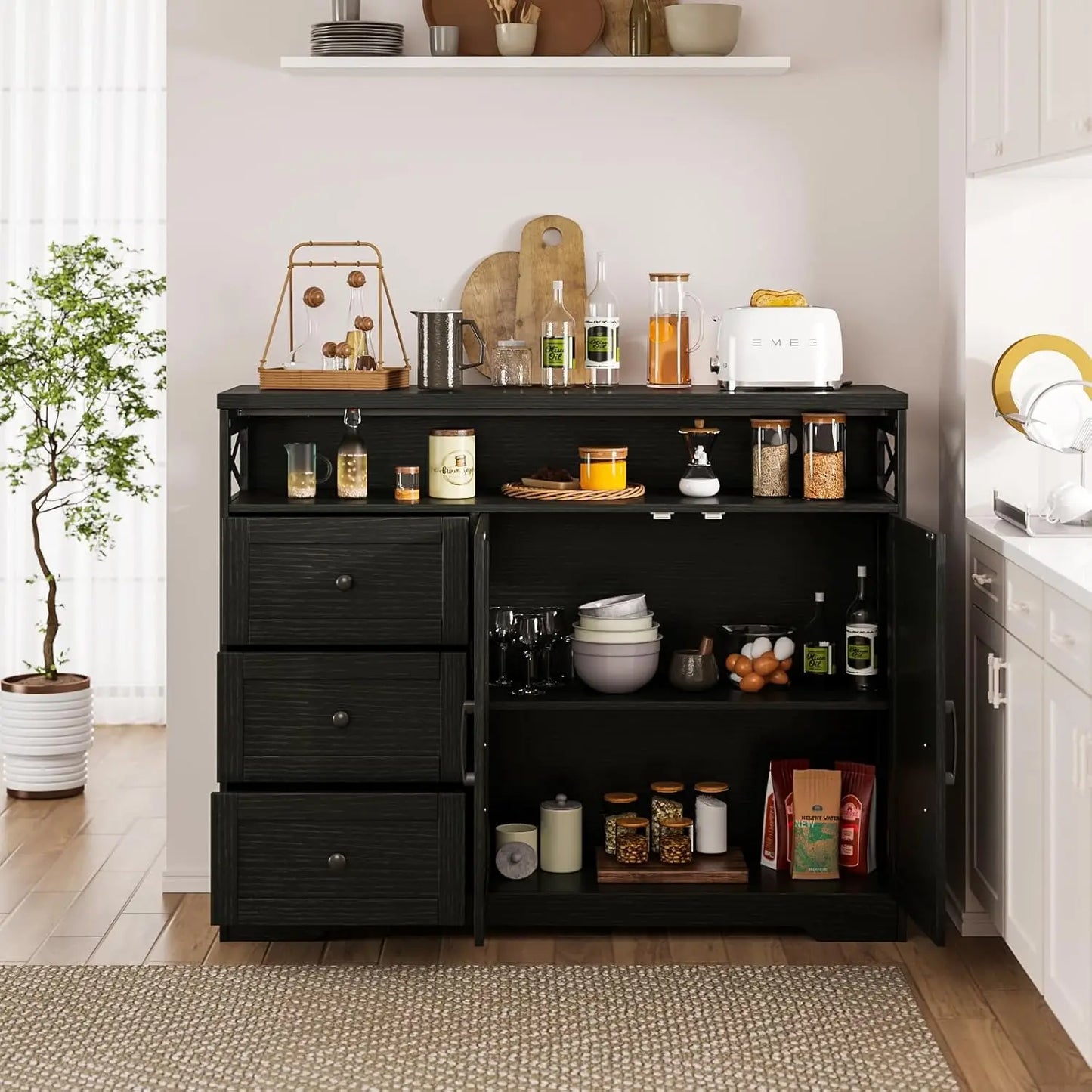 Vabches Buffet Cabinet Wooden Sideboard Cabinet with Drawers&Storage Cabinet Kitchen Cabinet Coffee Bar Cabinet for Dining Room