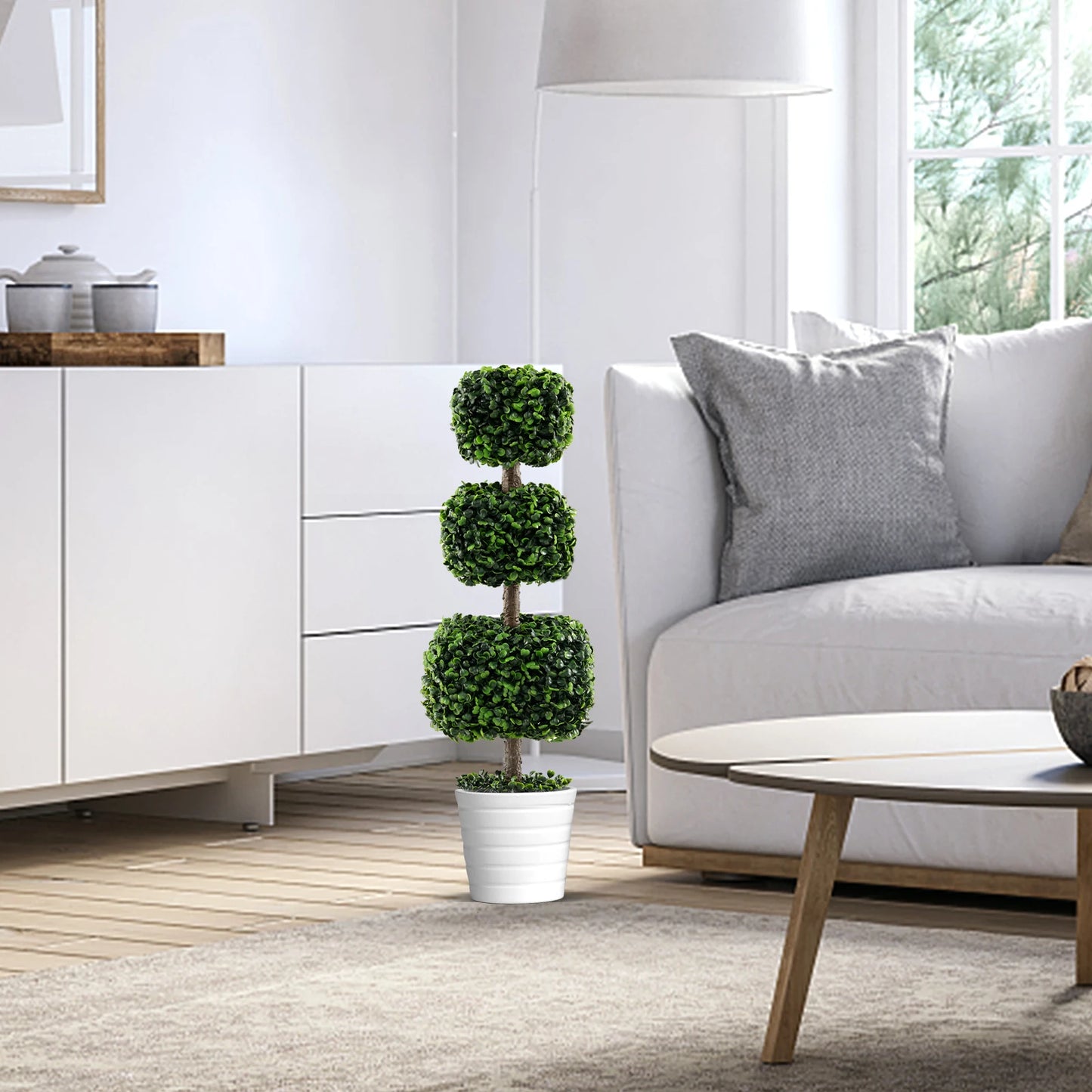 35" Artificial Boxwood Topiary Tree Faux Greenery Plant Fake Tree for Decoration