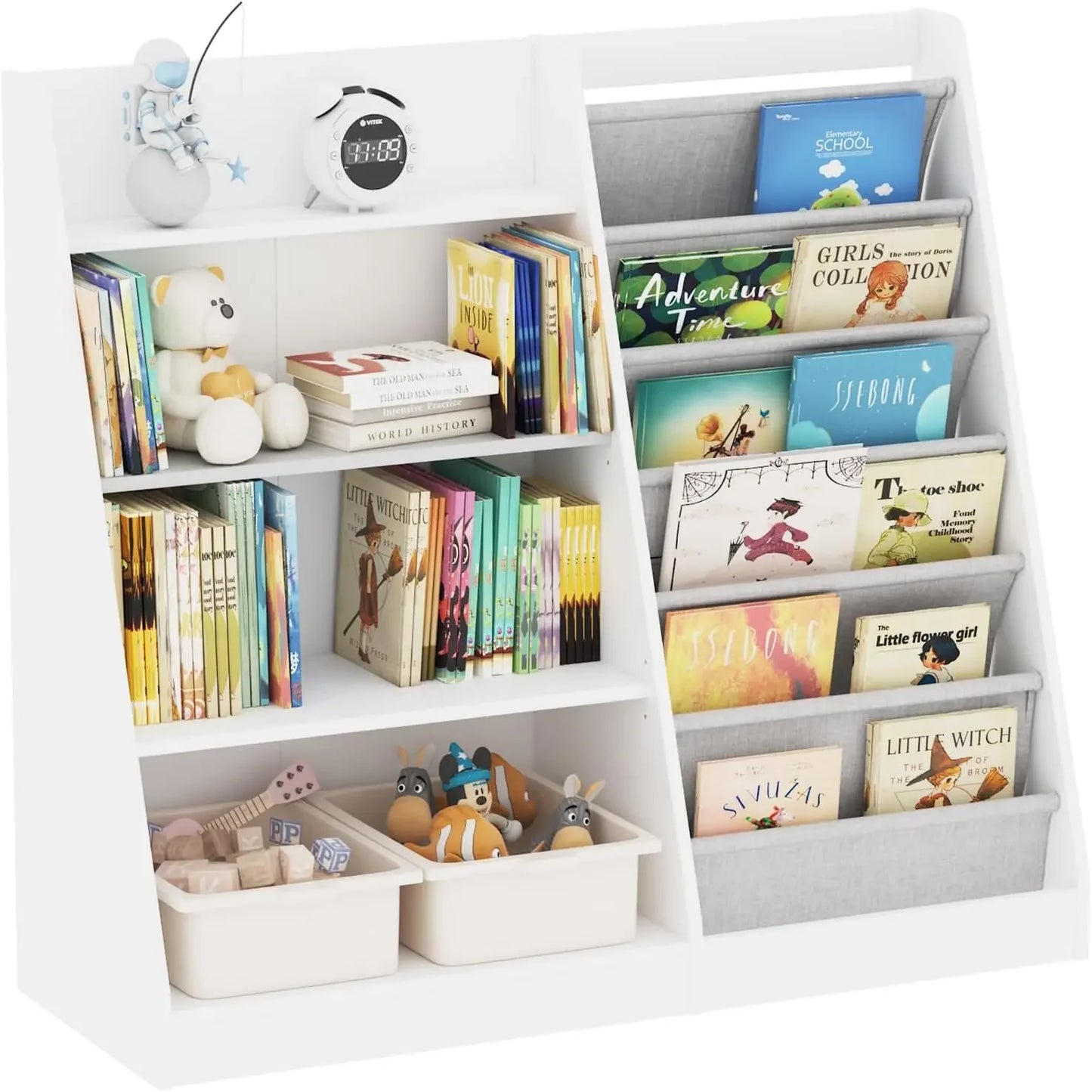 White Kids Bookshelf Wood Toy Storage Organizer Cabinet Children Bookcase Toddler Baby Sling Book Rack Adjustable Shelf