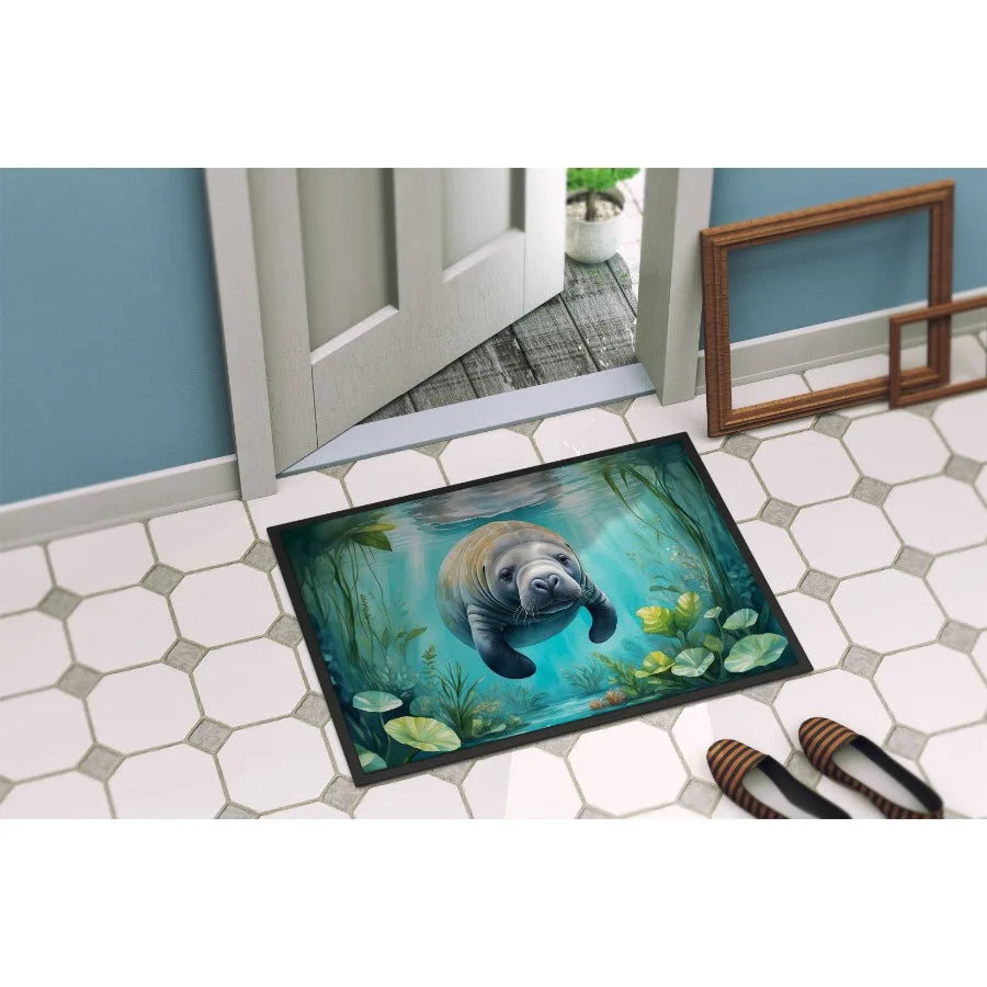 Manatee in a CrystalClear Spring Doormat Front Door Mat Indoor Outdoor Rugs for Entryway Non Slip Washable Low Pile 24H X 36W
