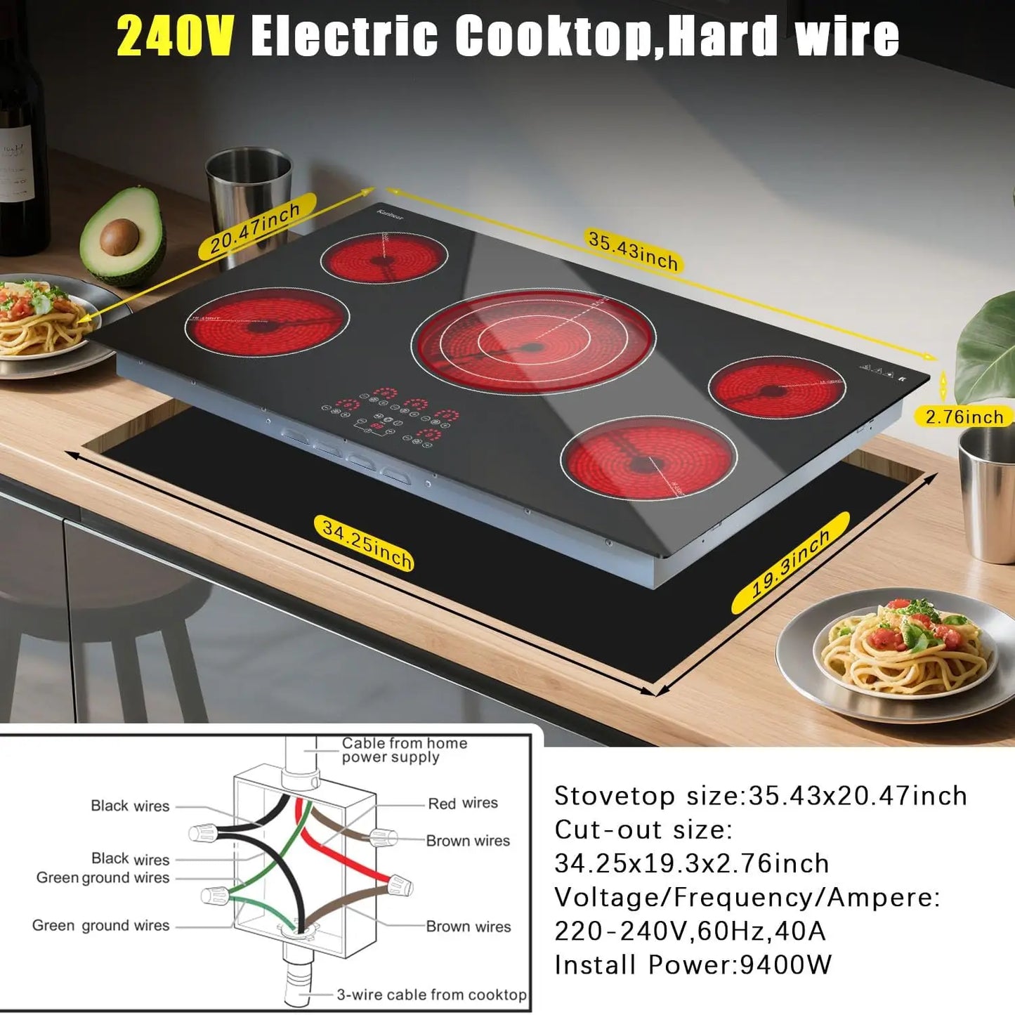 Karinear Electric Ceramic Cooktop Five Burners With Timer