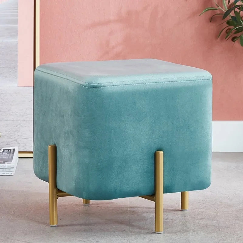 Velvet Dressing Stool With Gold Legs Tassel Ottoman Bench