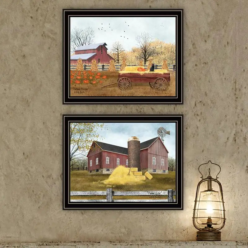 2-Piece Autumn Blessings Farm Life Black Framed Wall Art for Living Room and Bedroom Decor by Billy Jacobs