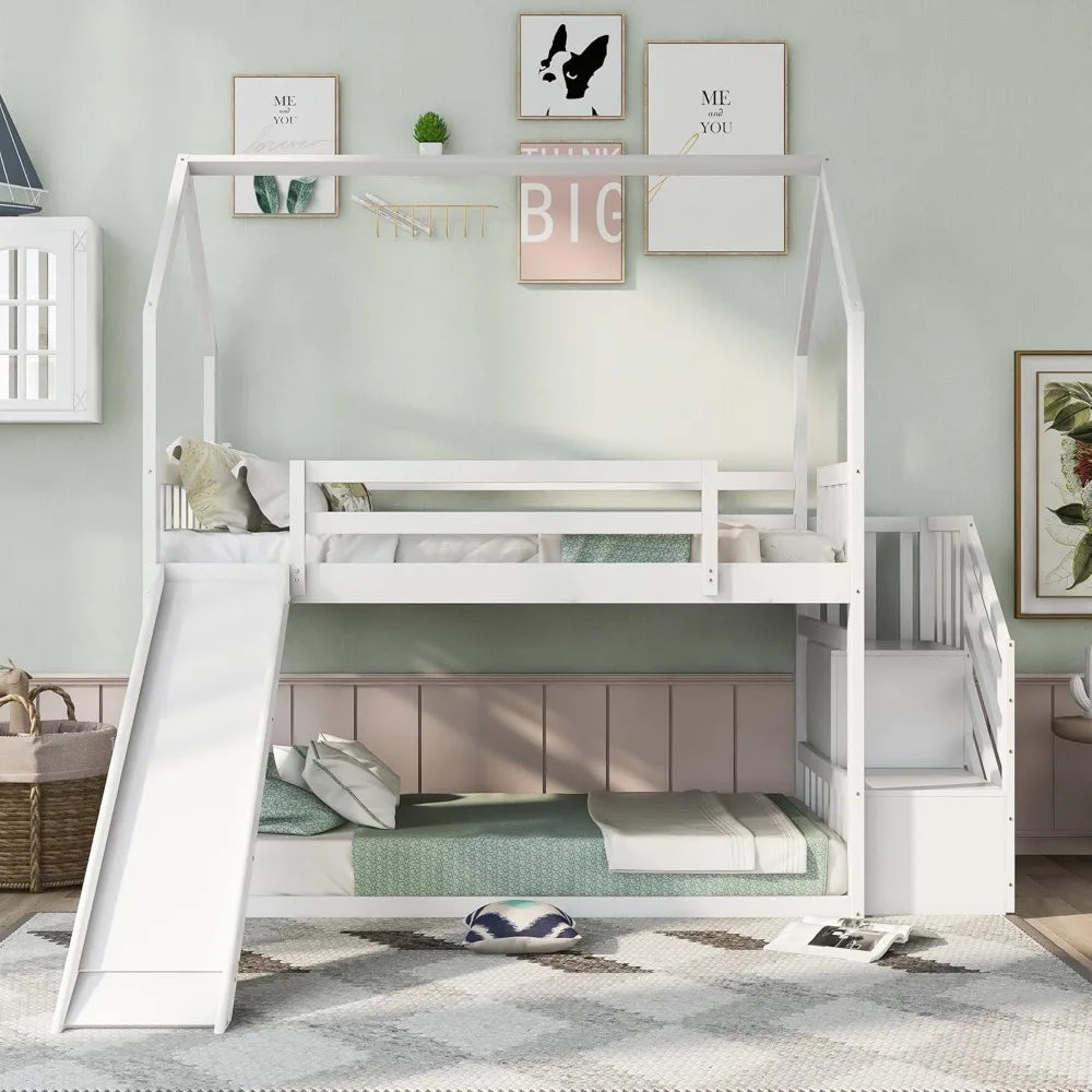 Harper And Bright Designs Twin Over Twin Bunk Bed With Slide
