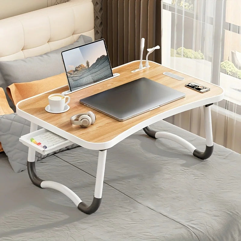 Portable Laptop Desk with USB Light, Small Fan, Cup Holder, Tablet Slot, and Lifting Handle - Foldable Laptop Table for Working,