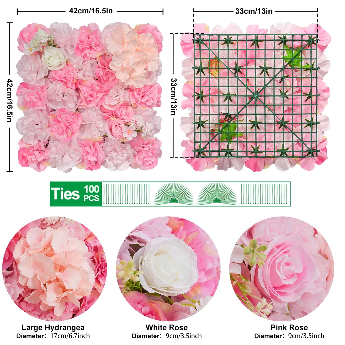 12pcs Artificial Flowers Wall Panels 16.5* 16.5Inch Silk Roses Home decoration Floral Backdrop Ideal for Wedding Celebrations