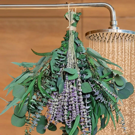 52 PCS Mix Dried Eucalyptus and Lavender Flowers Bundles for Shower 17'' Natural Real Hanging Silver Dollar Eucalyptus Leaves S
