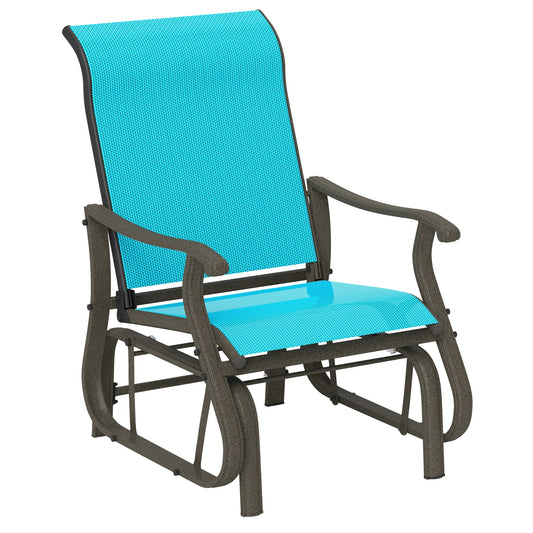Outdoor Glider Chair, Steel Rocking Chair, Patio, Backyard, Porch, Garden, Blue
