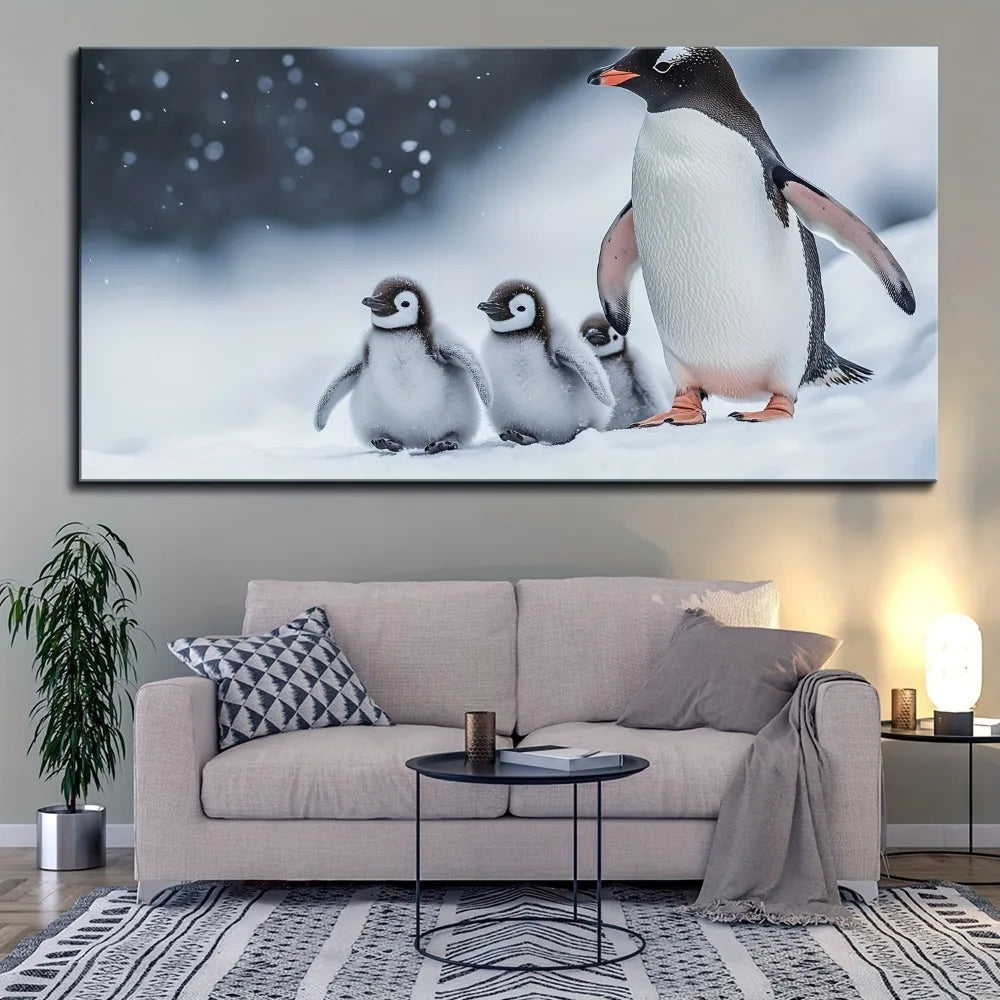 Penguin Photo Art Poster On Pine Frame Wall Decor Artwork