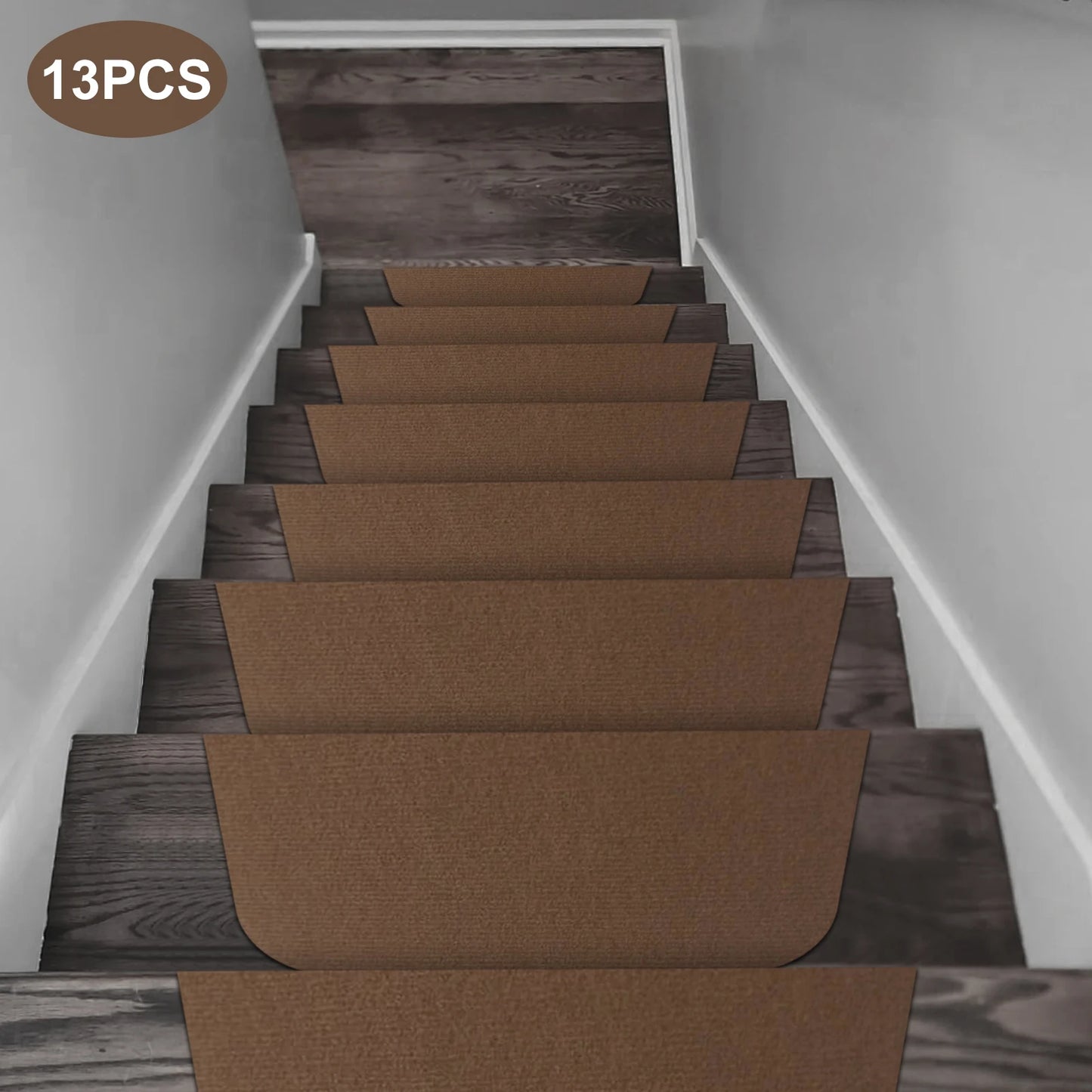 Indoor Skid-resistant Stair Treads Runners Step Pads Carpet Mats Rugs Set of 13 Brown 20*55cm