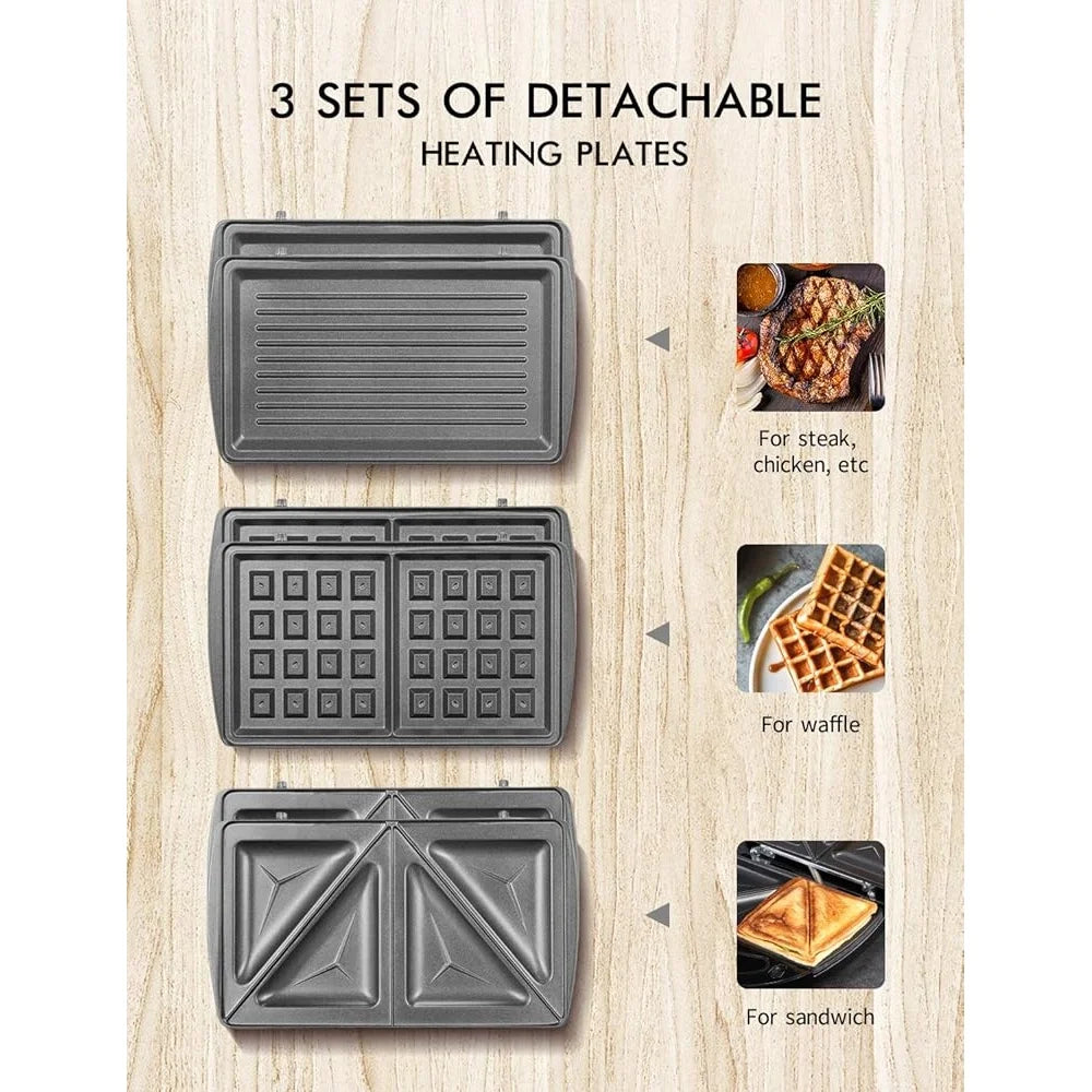 XMSJ 3 In 1 Sandwich Maker Waffle Toaster Grill Nonstick