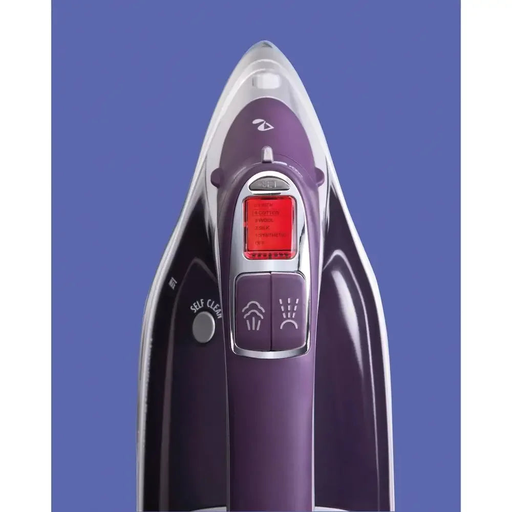 Digital Retractable Cord Iron with Duration Soleplate 1700W Anti-Drip Auto Shut-Off 340ml Water Reservoir Compact Storage Purple