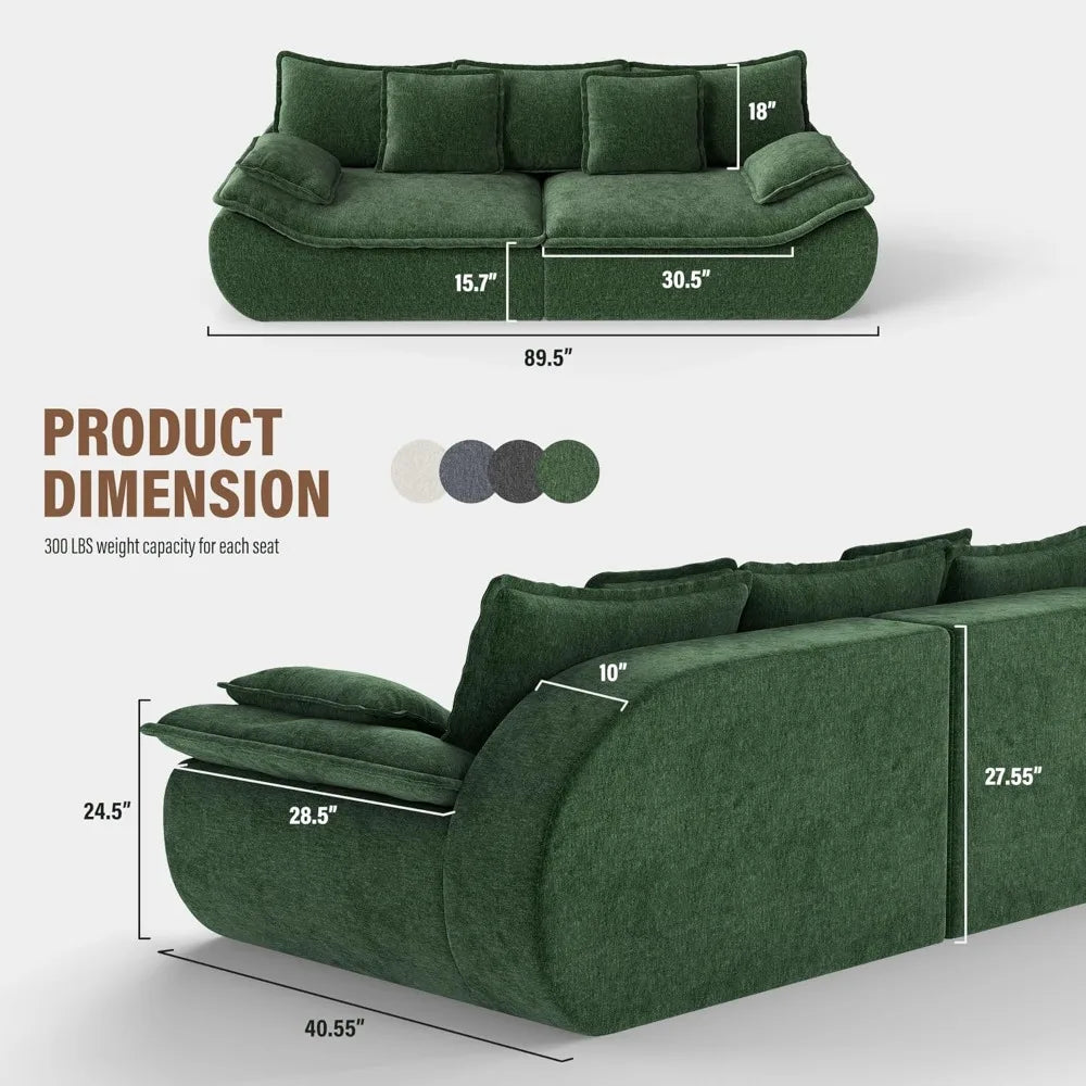 Sofa Couches 2-Seater Modular Sectional Sofa, 89''Comfy Loveseat with Throw, Deep Seat Small Sofa for Small Space