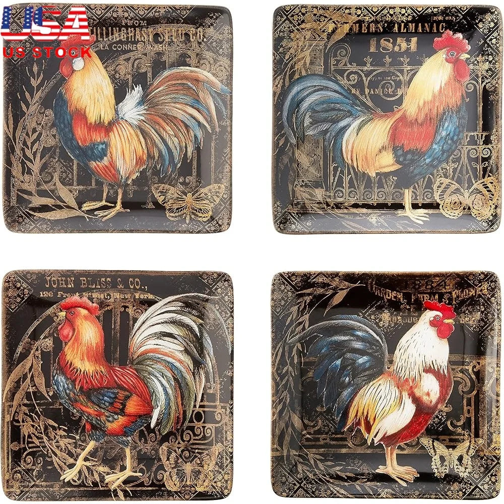XMSJ Hand Painted Ceramic Dinner Plates Set 4 Assorted