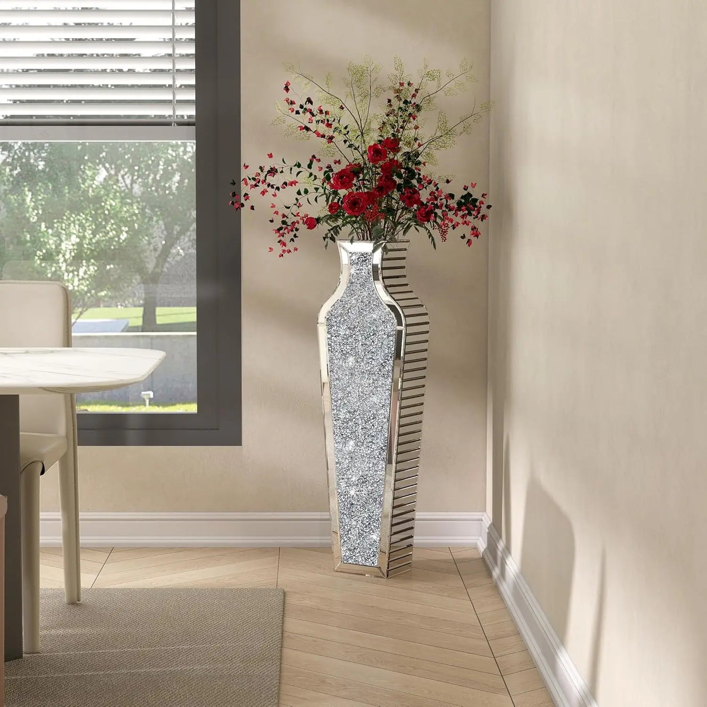Crushed Diamond Decorative Mirrored Floor Vase for Elegant Decor